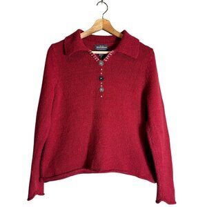 Vintage Woolrich Flower Embroidered Collared V-Neck Sweater Women Small Gorpcore